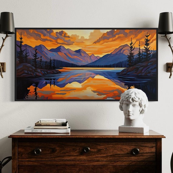 Dreamy Sunset Print Golden Lake With Colorful Clouds And Mountain Artwork Perfect Relaxing Wall Art For Any Room