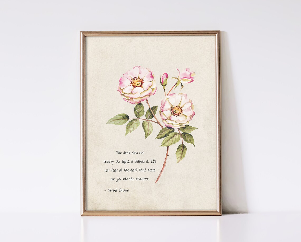 Watercolor Pink Rose The Dark Does Not Botanical Quote Art Poster - Image 3