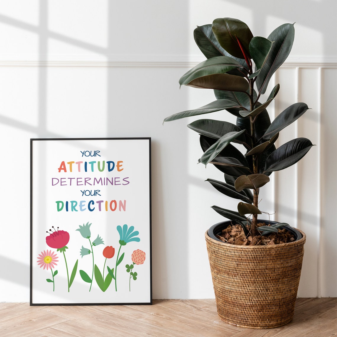 Your Attitude Determines Your Direction Rainbow Floral Quote Poster - Image 2