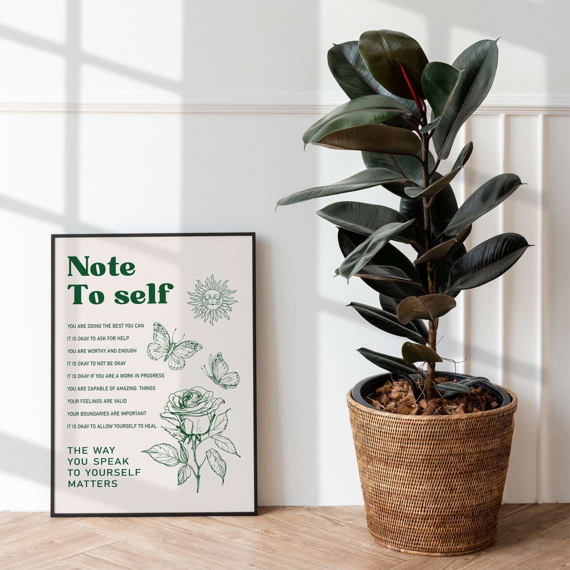 Note To Self Green Botanical Self Talk Matters Affirmations Poster - Image 2