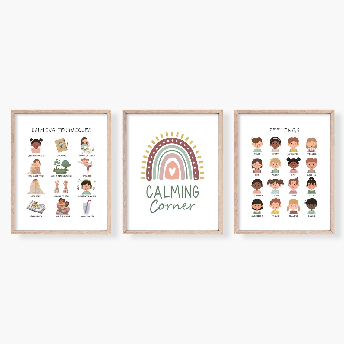 Set of 3 Calming Corner Poster Techniques Rainbow Feelings Kids Decor