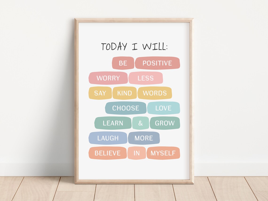 Today I Will Be Positive Worry Less Believe in Myself Affirmation Poster