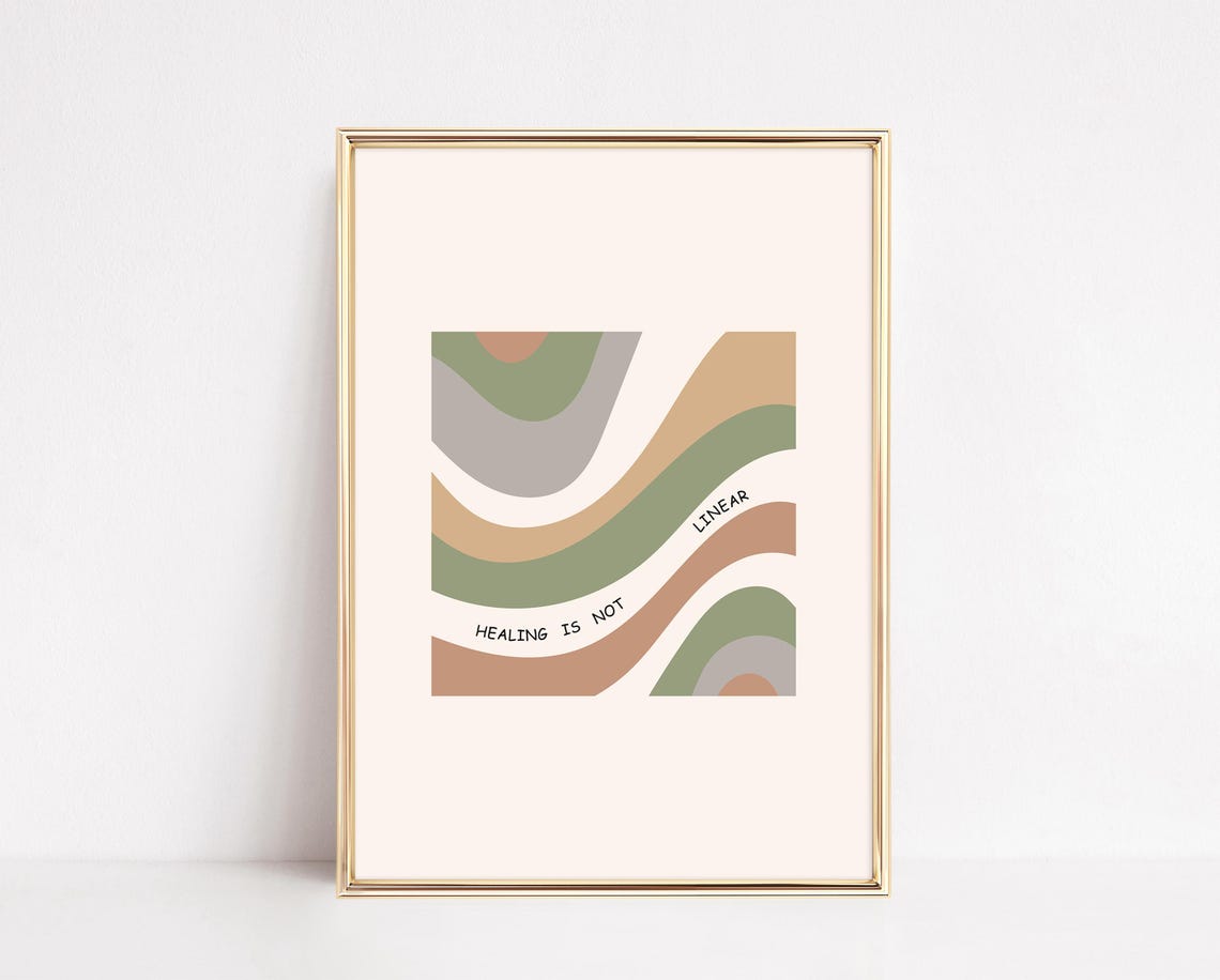 Healing Is Not Linear Earthy Abstract Retro Wavy Bands Poster