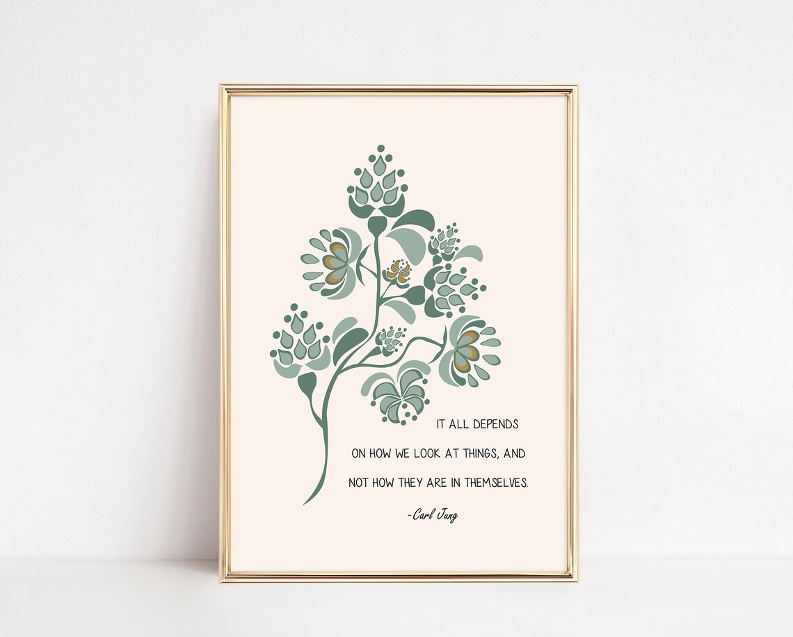 Carl Jung It All Depends How We Look Green Botanical Quote Poster