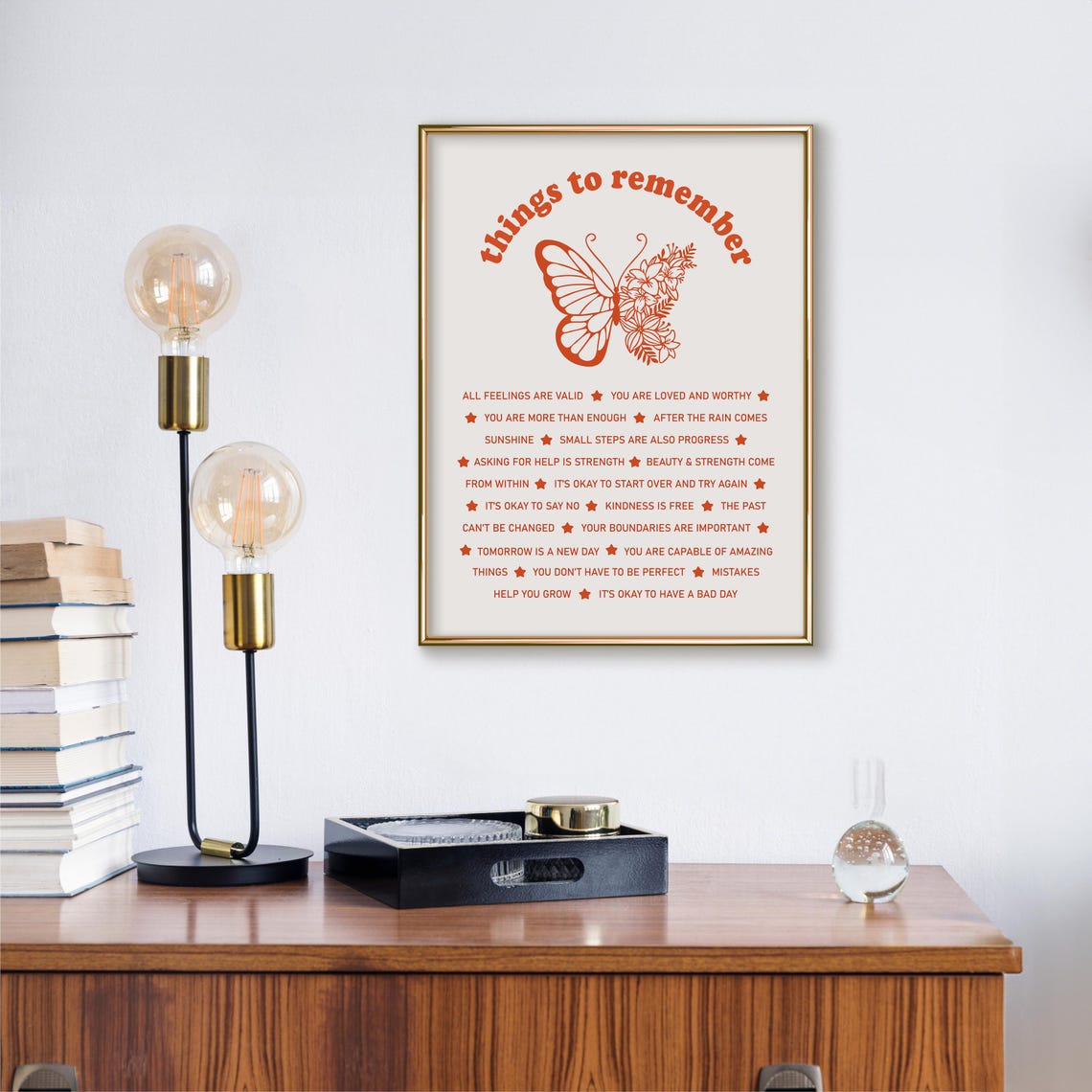 Things To Remember Retro Butterfly Mental Health Affirmations Poster - Image 2