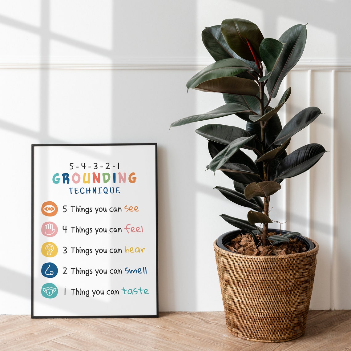 5 4 3 2 1 Grounding Technique Anxiety Calm Down Corner Therapy Poster - Image 2