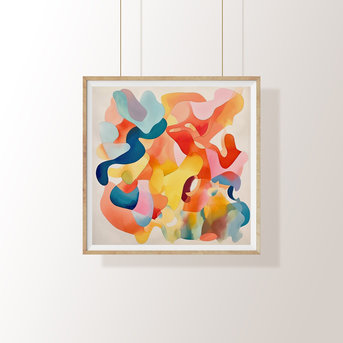Playful Orange Teal And Yellow Abstract Watercolor Shapes Art Poster