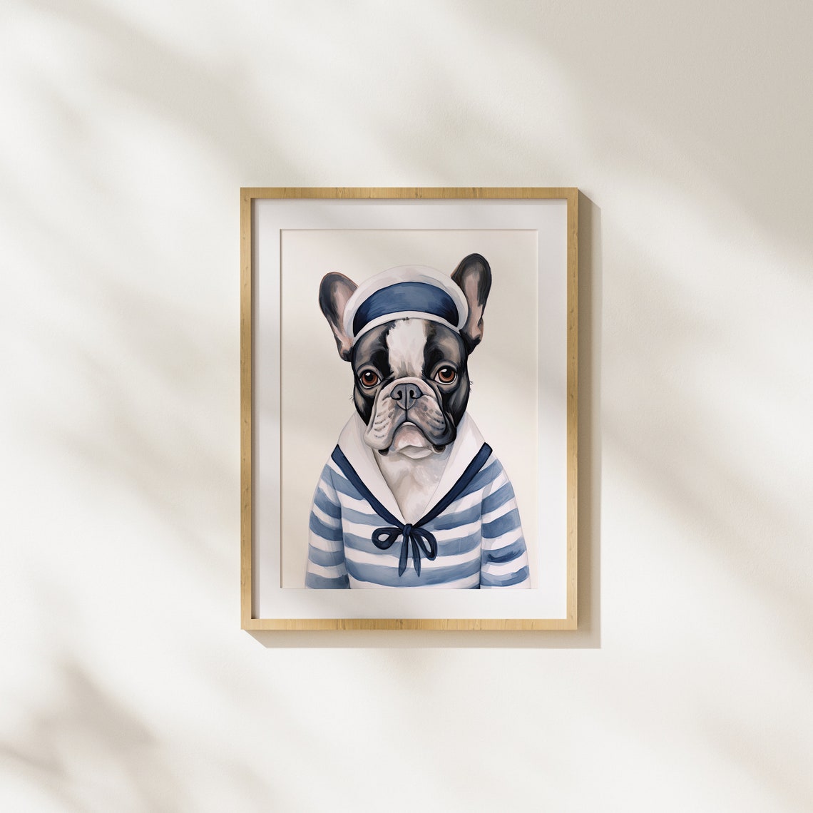 French Bulldog in Striped Sailor Outfit Cute Nautical Dog Art Poster