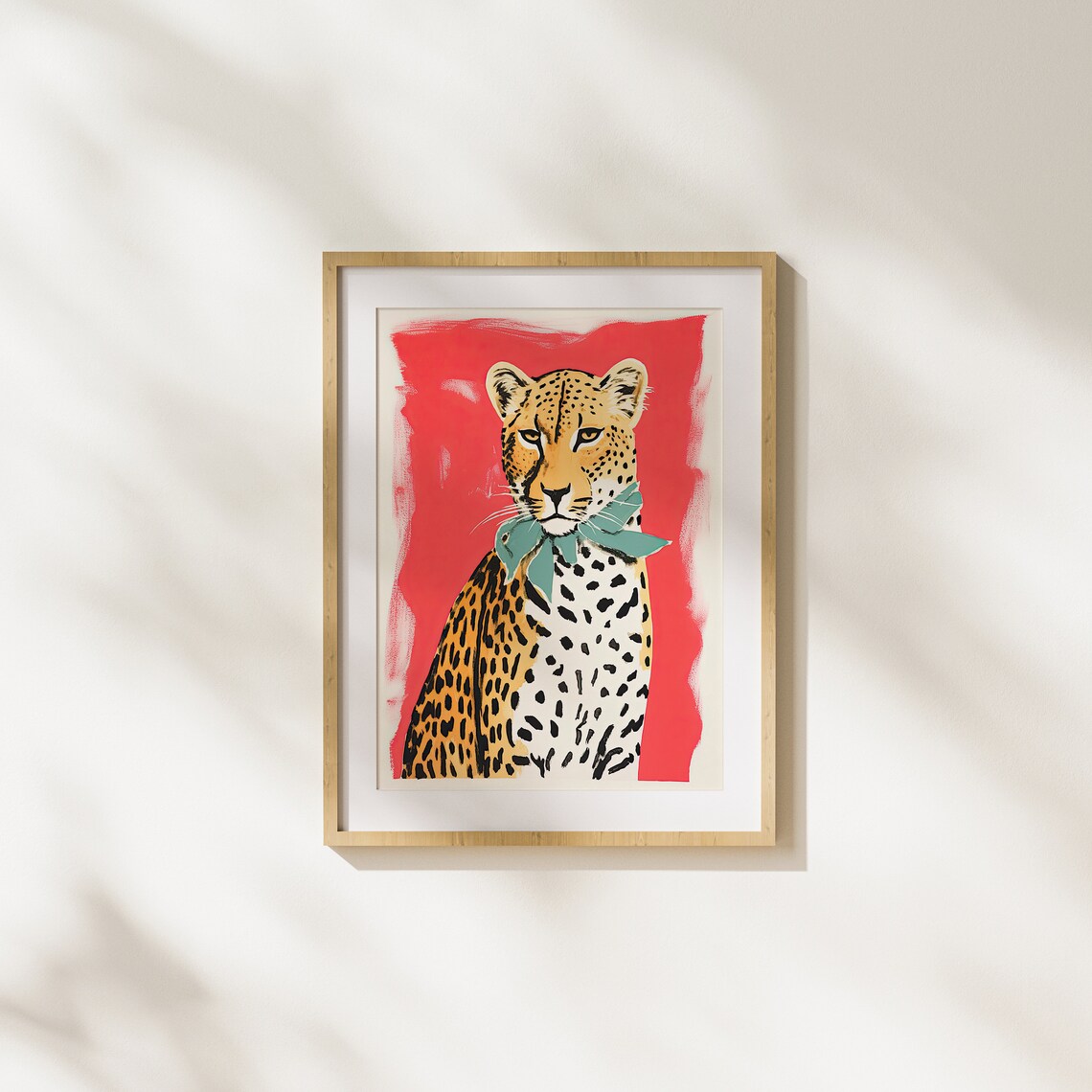 Chic Leopard in Green Scarf Fun Wild Animal Art Illustration Poster