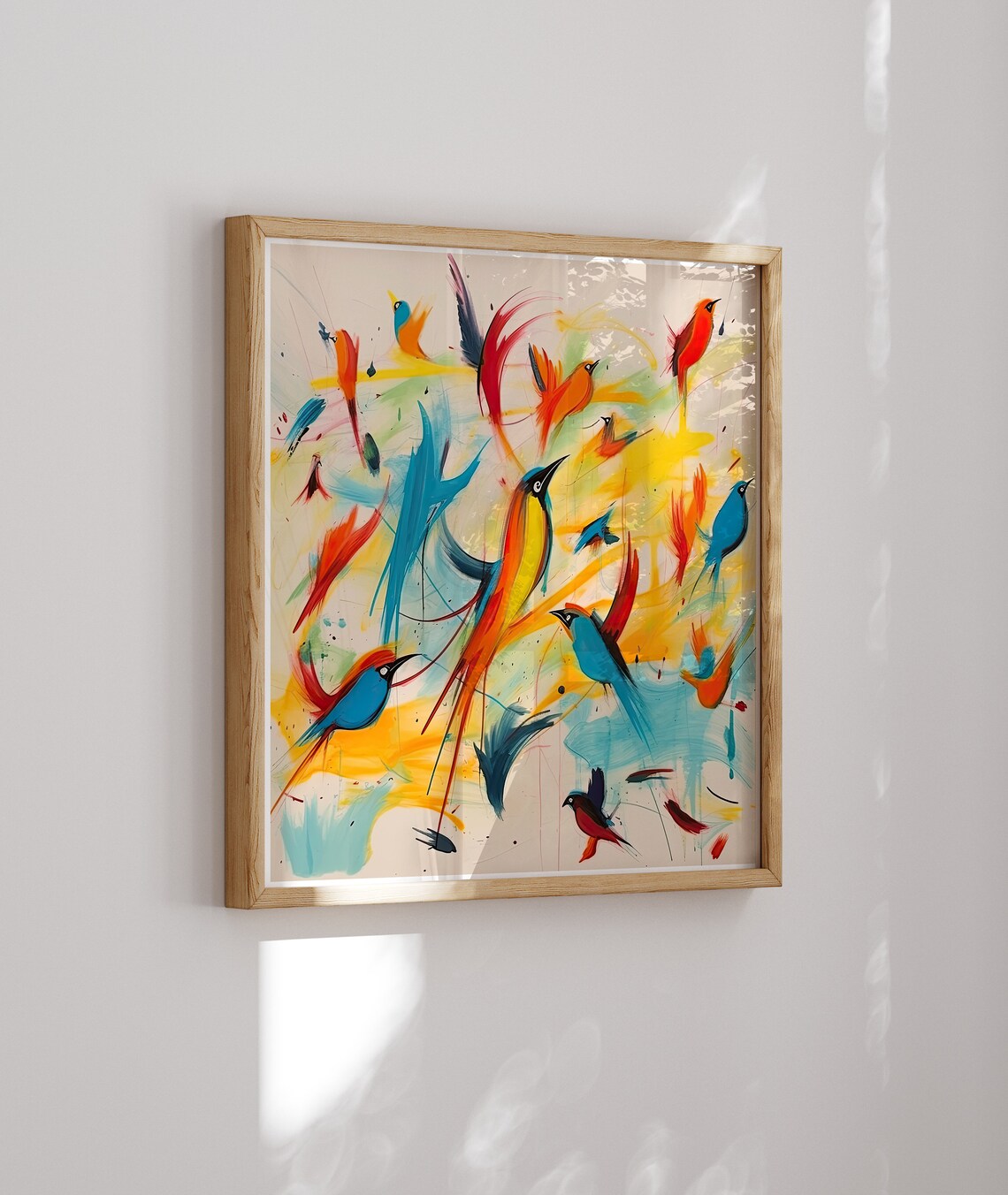 Joyful Songbird Flock Colorful Abstract Bird Painting Art Poster - Image 2