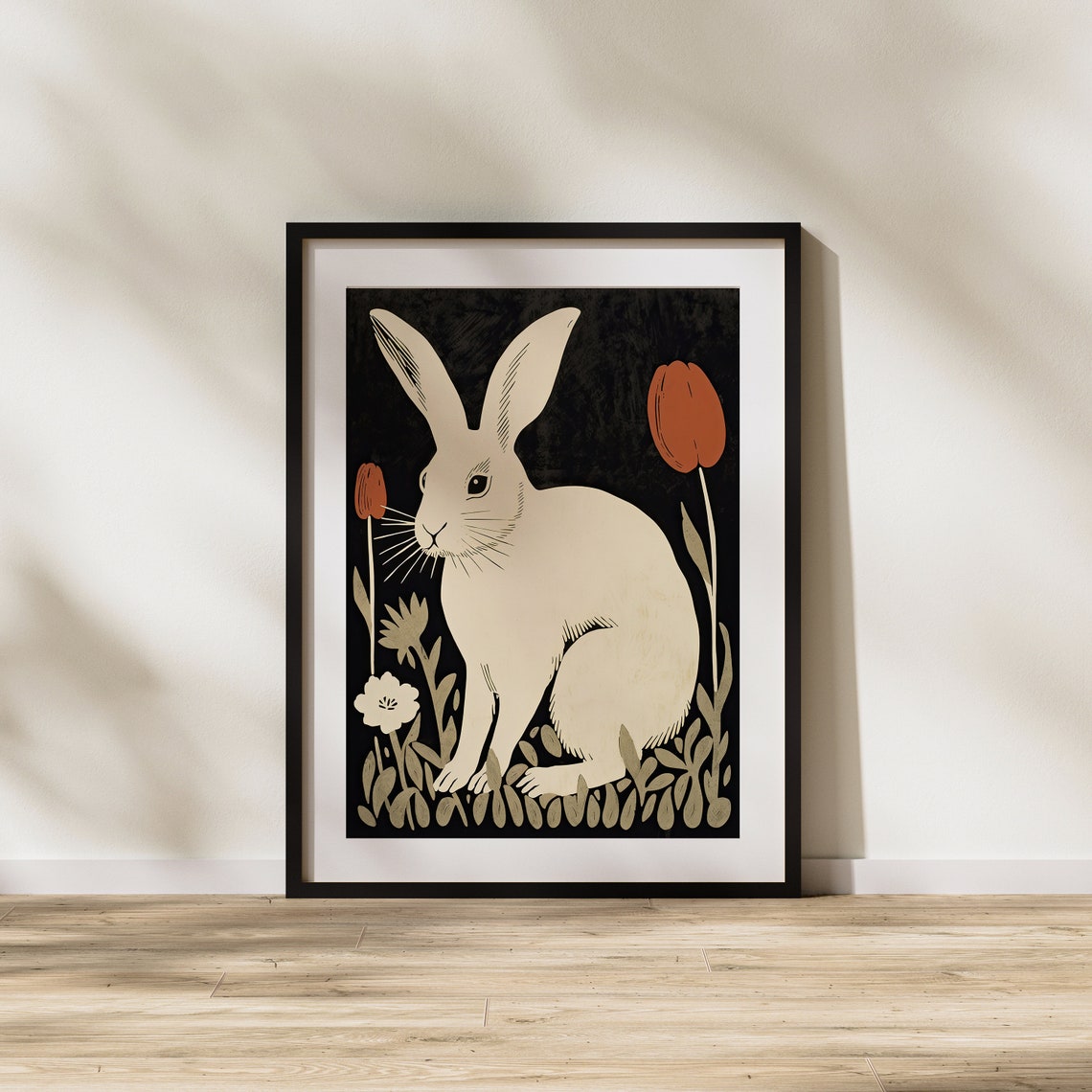Rabbit Animal Flowers Red Nature Realism Realist Illustration Drawing Art Unique Wall - Image 2