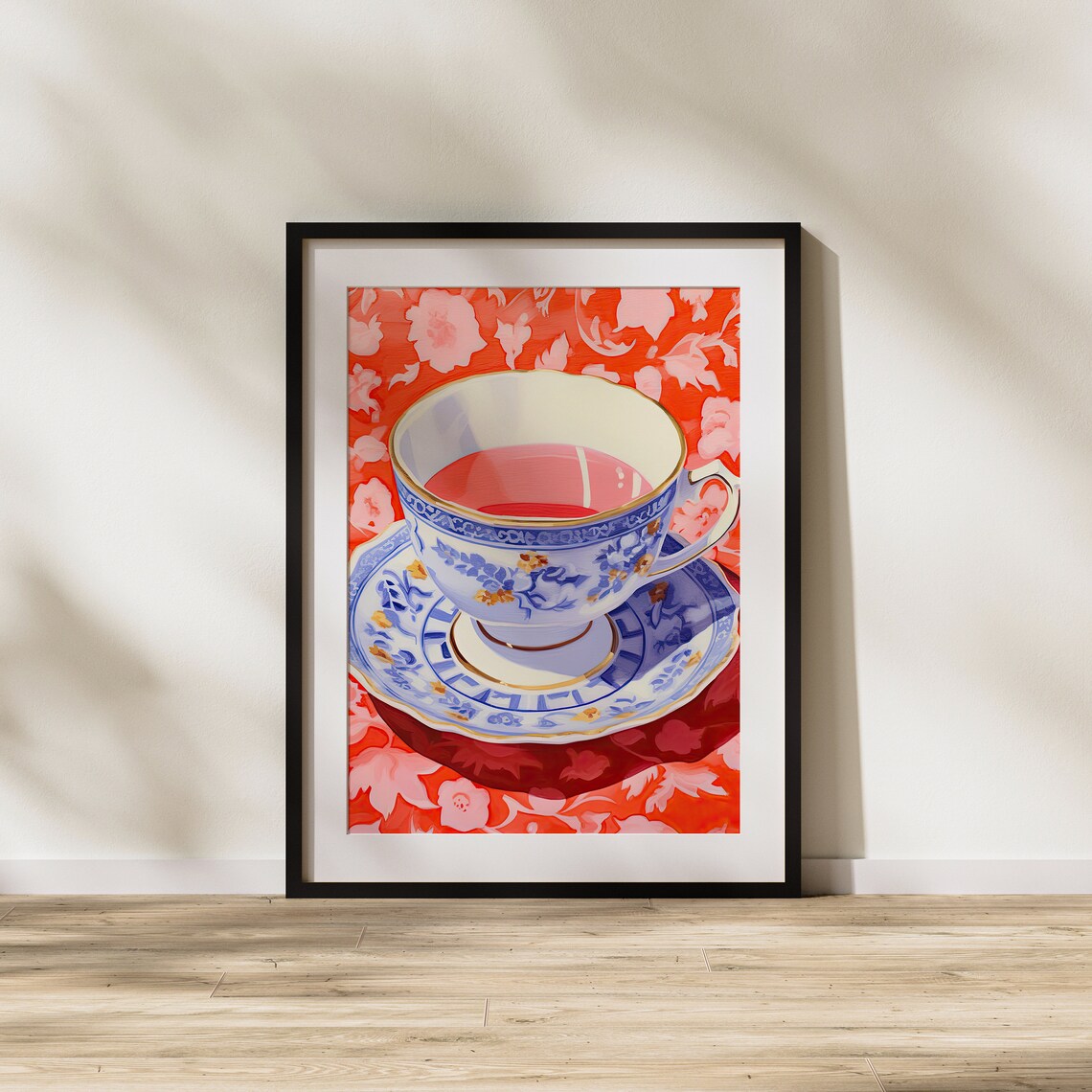 Blue Porcelain Teacup of Pink Tea Elegant Still Life Art Poster - Image 2