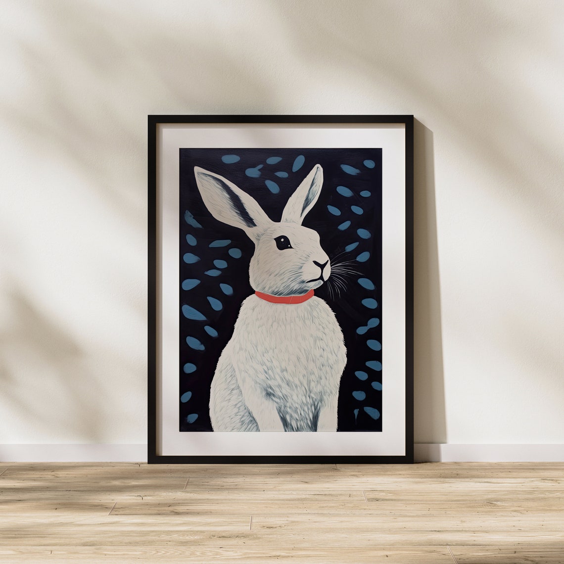 Rabbit White Animal Painting Blue Modern Art Wall Illustration Unique Abstract Portrait - Image 2