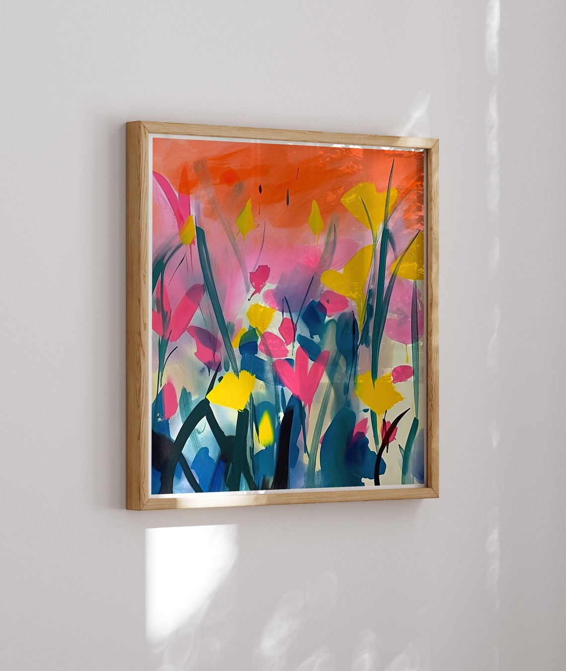 Bold Watercolor Wildflowers Blooming Under an Orange Sky Poster - Image 2