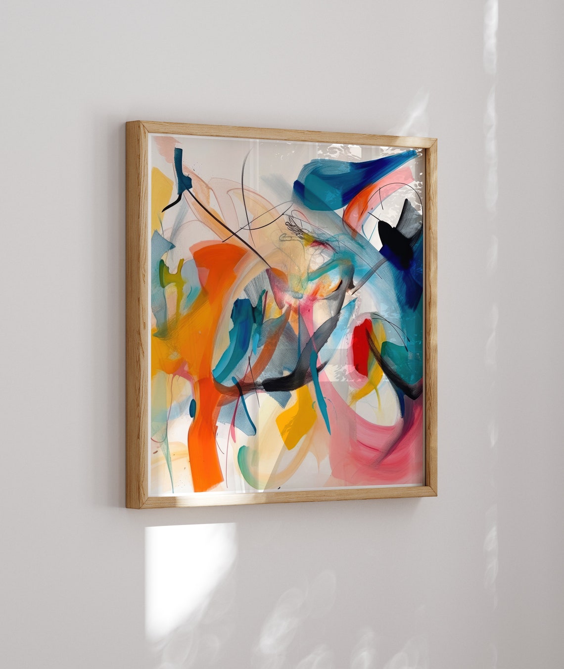 Expressive Abstract Watercolor Swirls Orange Blue Pink Art Poster - Image 2