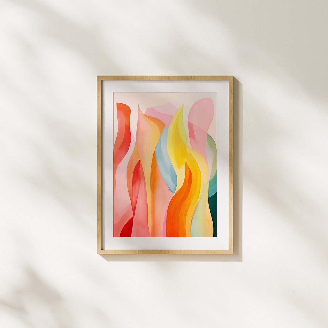 Pastel Flames Abstract Organic Curves Modern Colorful Art Poster