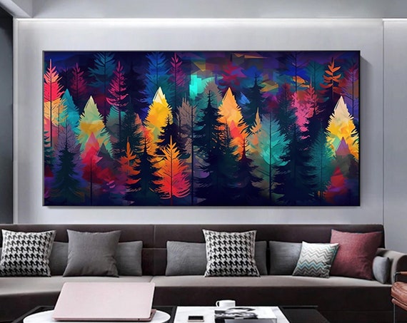 Extra Large Modern Tree Colorful Abstract Wall Art Oversized Print On Canvas Red Maya Blue Orange