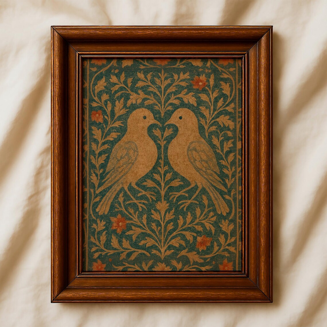 Bird Silk Textile Vintage Poster, Rustic Living Room Decor