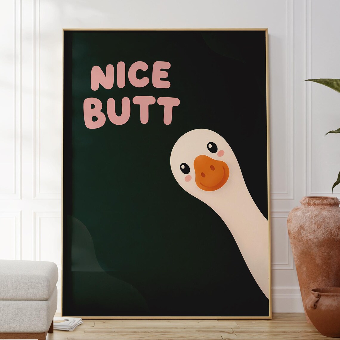 Funny Goose Bathroom Decor Quote, Cheeky Bird Art Print