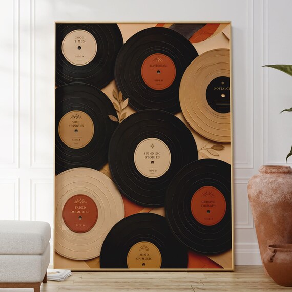 Retro Vinyl Record Poster, Boho Mid Century Music Art