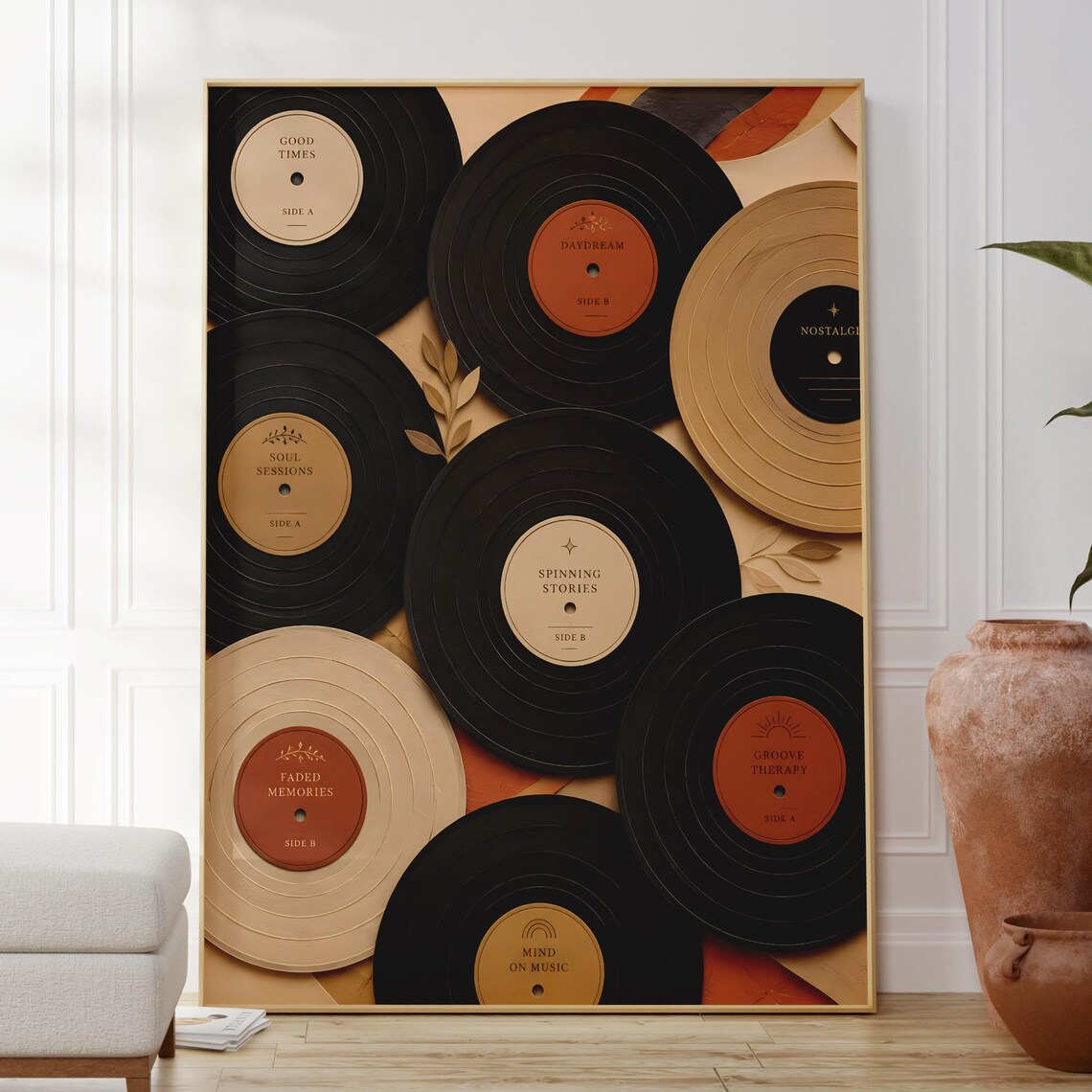 Retro Vinyl Record Poster, Boho Mid Century Music Art