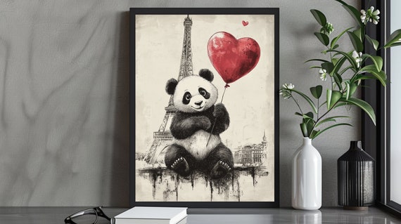 Adorable Panda In Paris Illustration Art Print