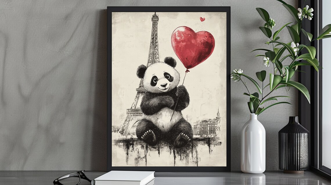 Adorable Panda In Paris Illustration Art Print