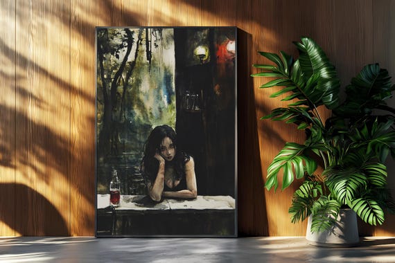 Moody Art Dark Woman Illustration Atmospheric Wall Gift For Lovers
