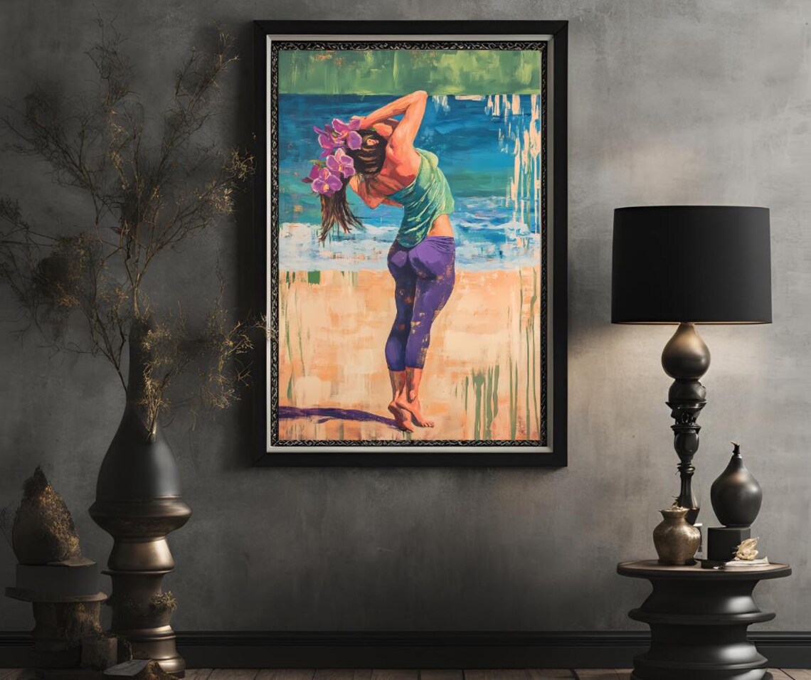 Tropical Beach Woman Dancing Orchids Colorful Summer Joy Art Poster - Image 2