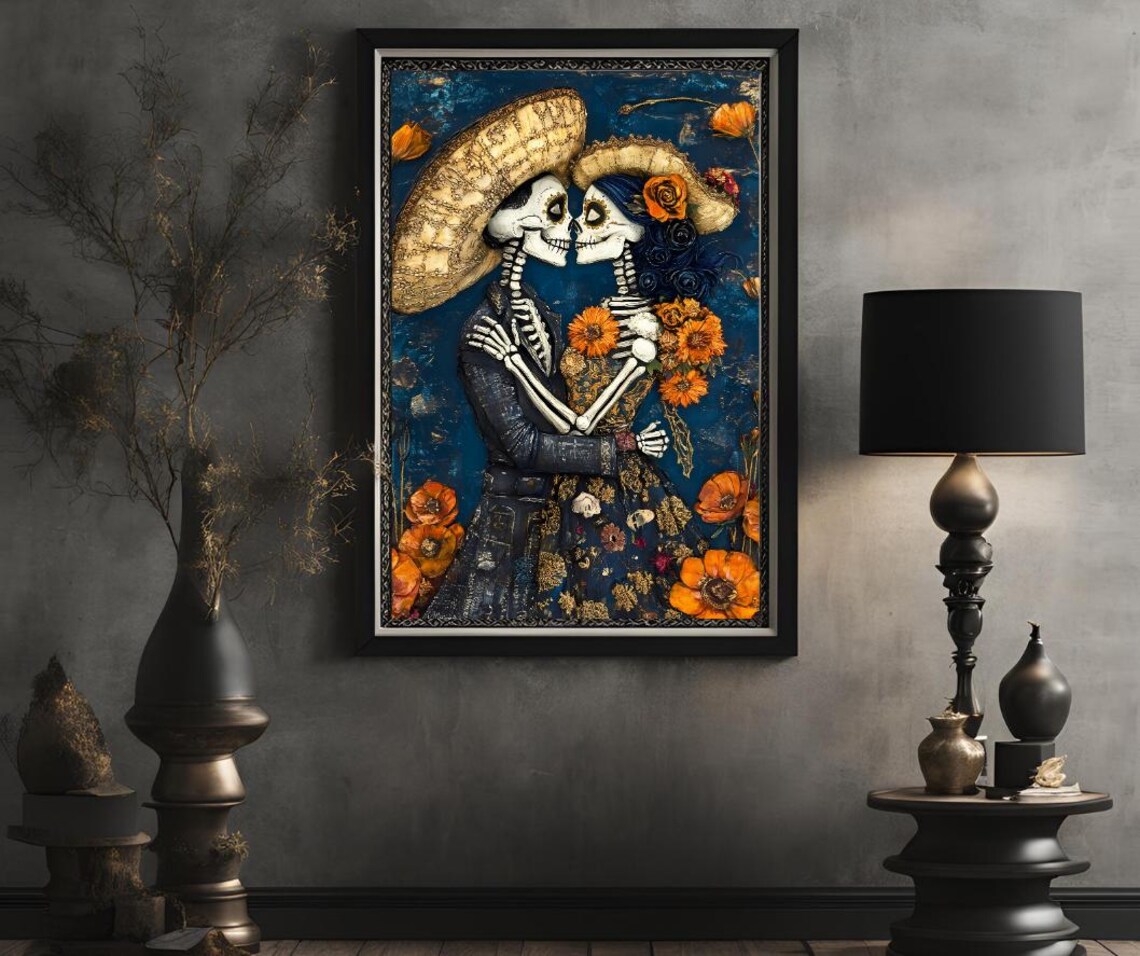Dia De Los Muertos Couple Catrina Calavera Art Print - Image 2