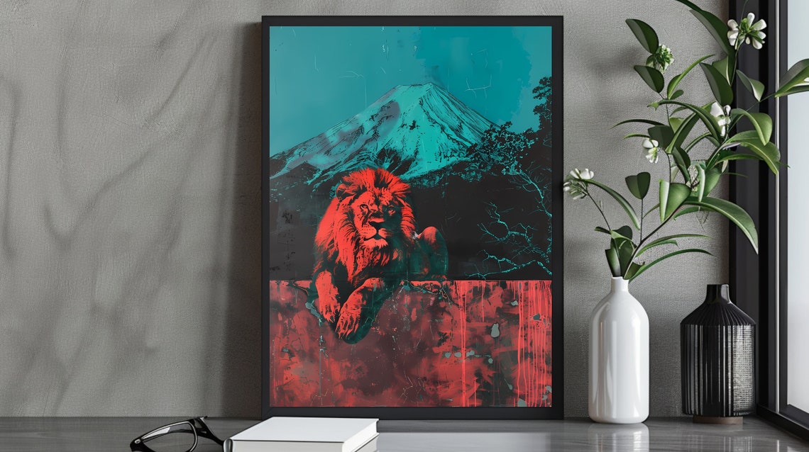 Lion Mountain Fuji Elegant Light Retro Artwork Architecture Art British Landmarks Vintage Style Urban Theme