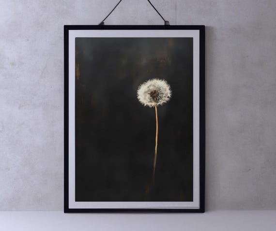 Dandelion Antique Oil Painting Moody Wall Art Vintage Floral Wall Art Dark Floral Decor Dark Academia Dcor Gothic Floral Wall Art