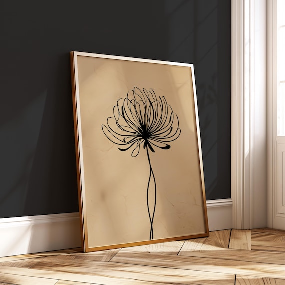 Minimalist Line Flower Art Japandi Botanical Wall Print Modern Beige
