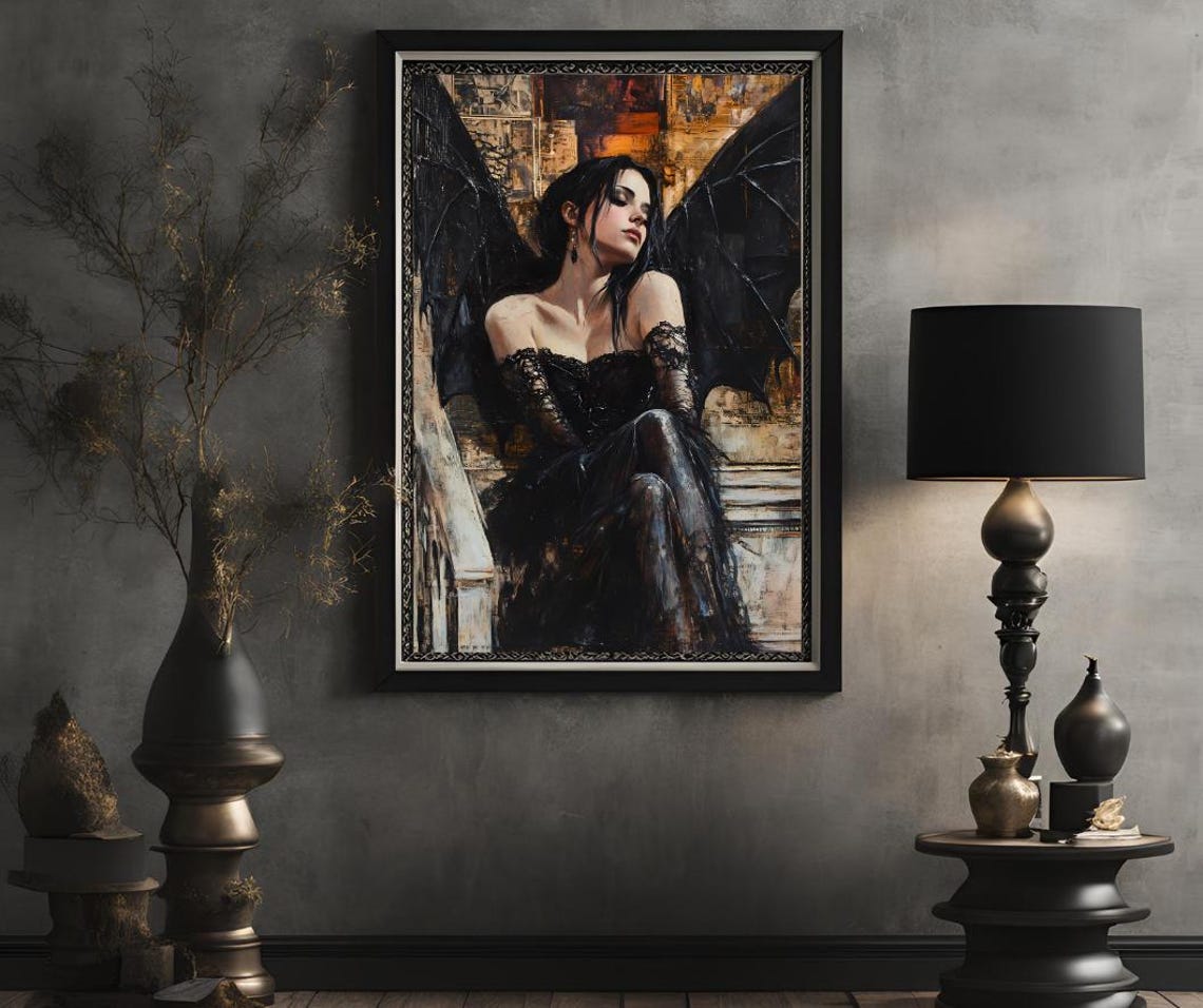Dark Angel Art Gothic Woman With Black Wings Mysterious Wall Decor Gift For Fantasy Lovers - Image 2