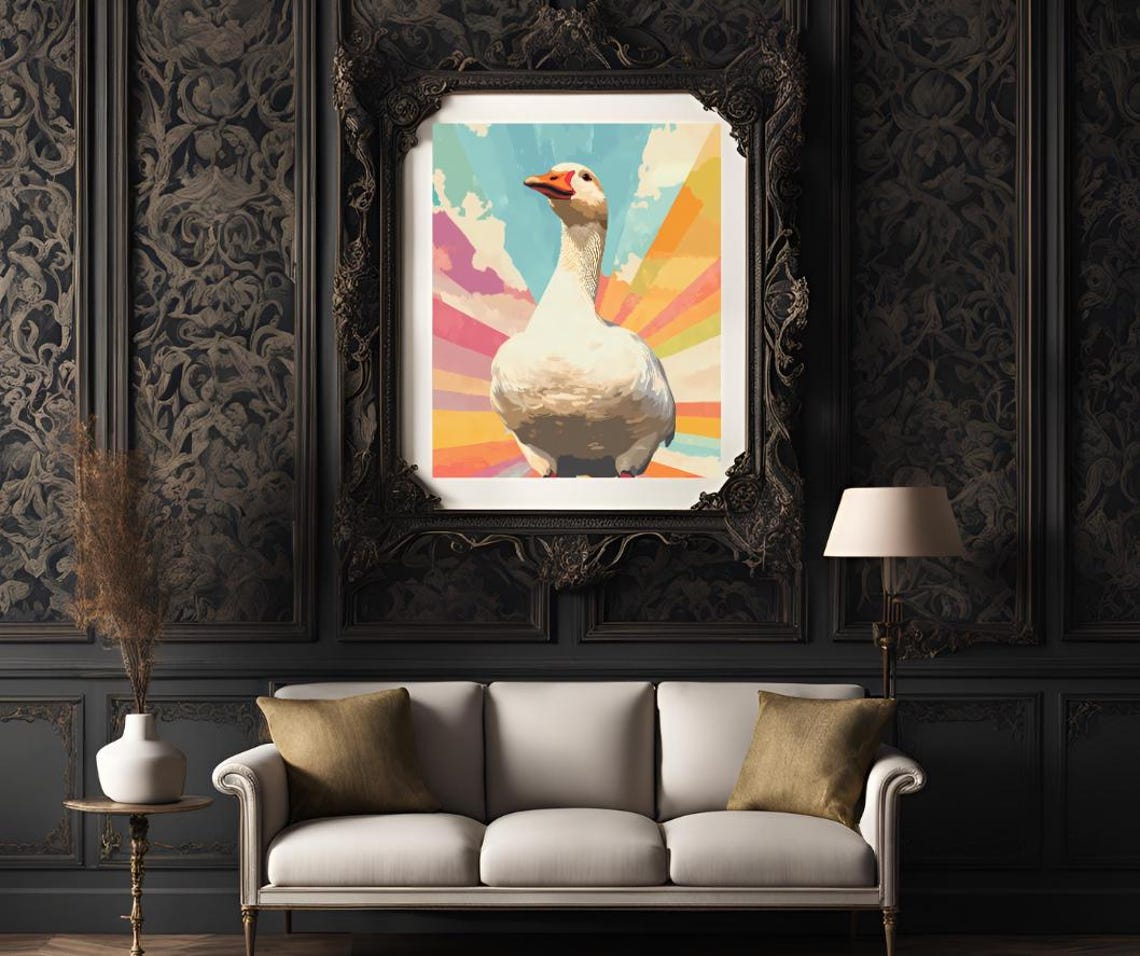 Bold Rainbow Goose Portrait With Retro Pop Art Rays Wall Decor Poster - Image 3