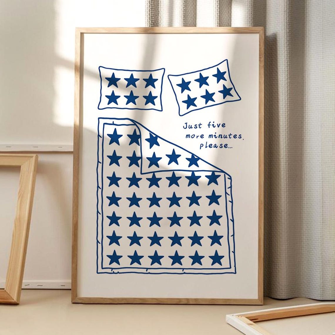 Just Five More Minutes Please Blue Star Bed Funny Bedroom Quote Print
