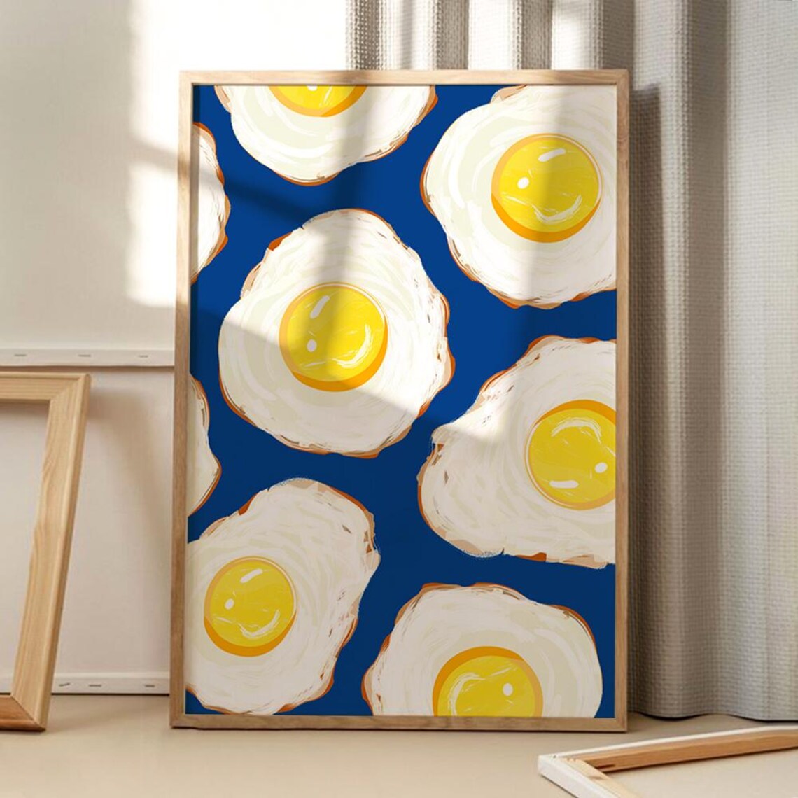 Blue Fried Egg Retro Kitchen Art Print