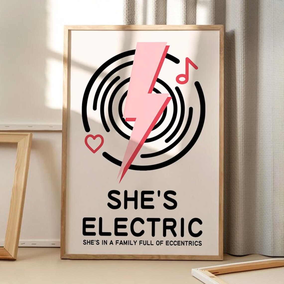 She's Electric Pink Lightning Bolt Retro Music Lyric Quote Poster
