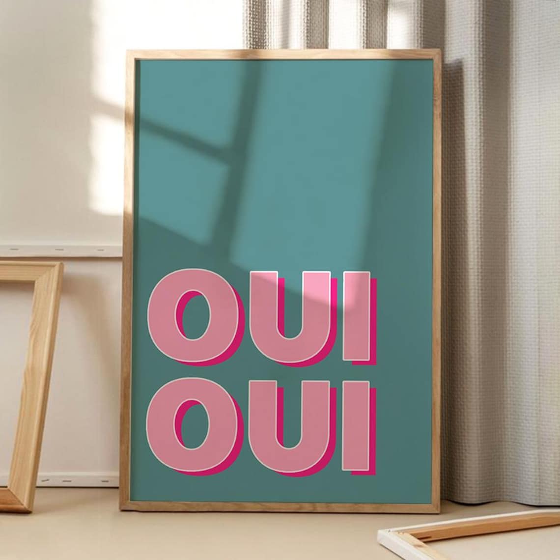 Oui Quote Typography Poster, Retro Home Decor