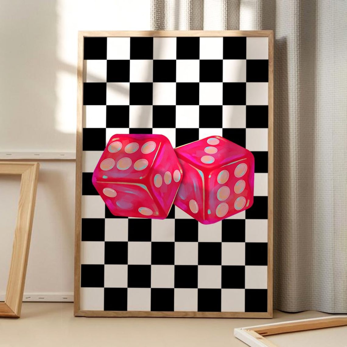 Black And White Checkered Dice Modern Art Poster