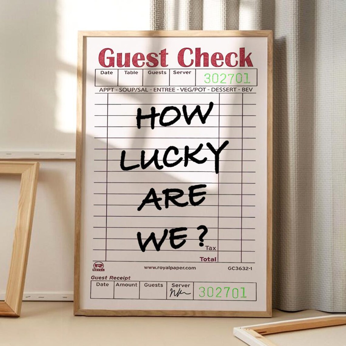 How Lucky Are We Vintage Guest Check Restaurant Retro Kitchen Poster