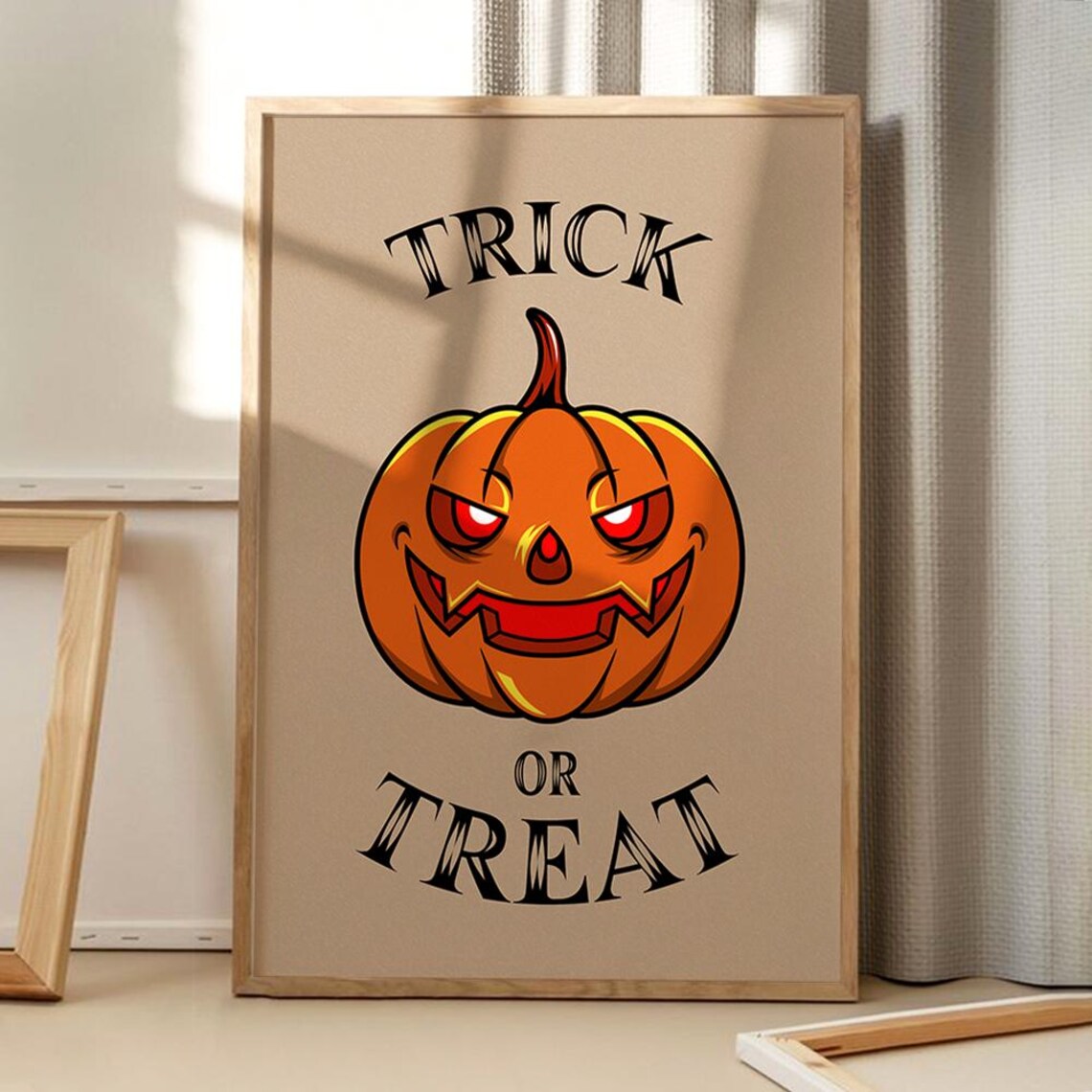 Trick or Treat Angry Pumpkin Retro Halloween Party Decor Wall Poster