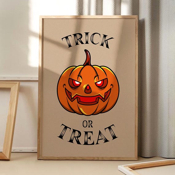 Trick Or Treat Halloween Pumpkin Art Poster Trendy Wall Apartment Decor Retro Home Print Printed Gift
