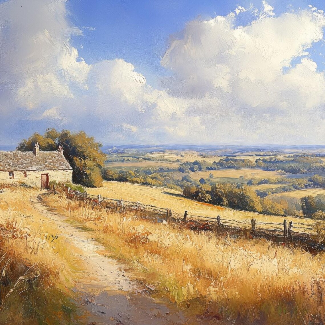 Serene English Countryside Landscape, Oil-Style Art Print - Image 4