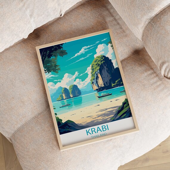 Krabi Thailand Travel Poster Print Tropical Island Wall Art Vintage Southeast Asia Decor Multiple Sizes Available