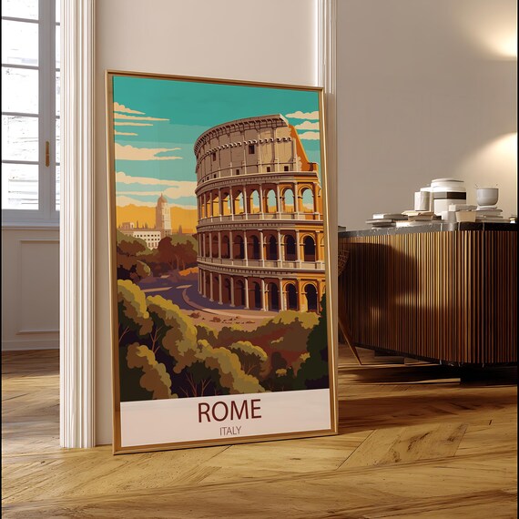 Rome Italy Colosseum Ancient Ruins Vintage Style Travel Poster