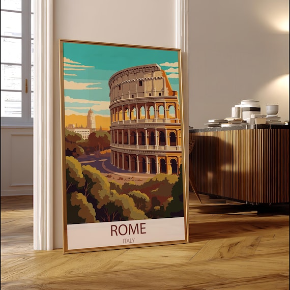 Rome Italy Travel Poster Print Colosseum Ancient Ruins Wall Art Vintage Italian Decor Multiple Sizes Available