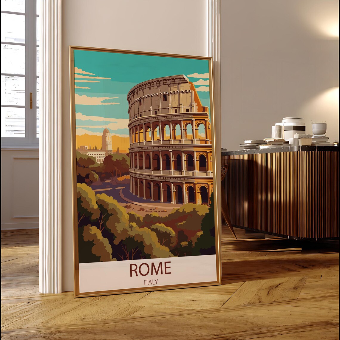 Rome Italy Colosseum Ancient Ruins Vintage Style Travel Poster
