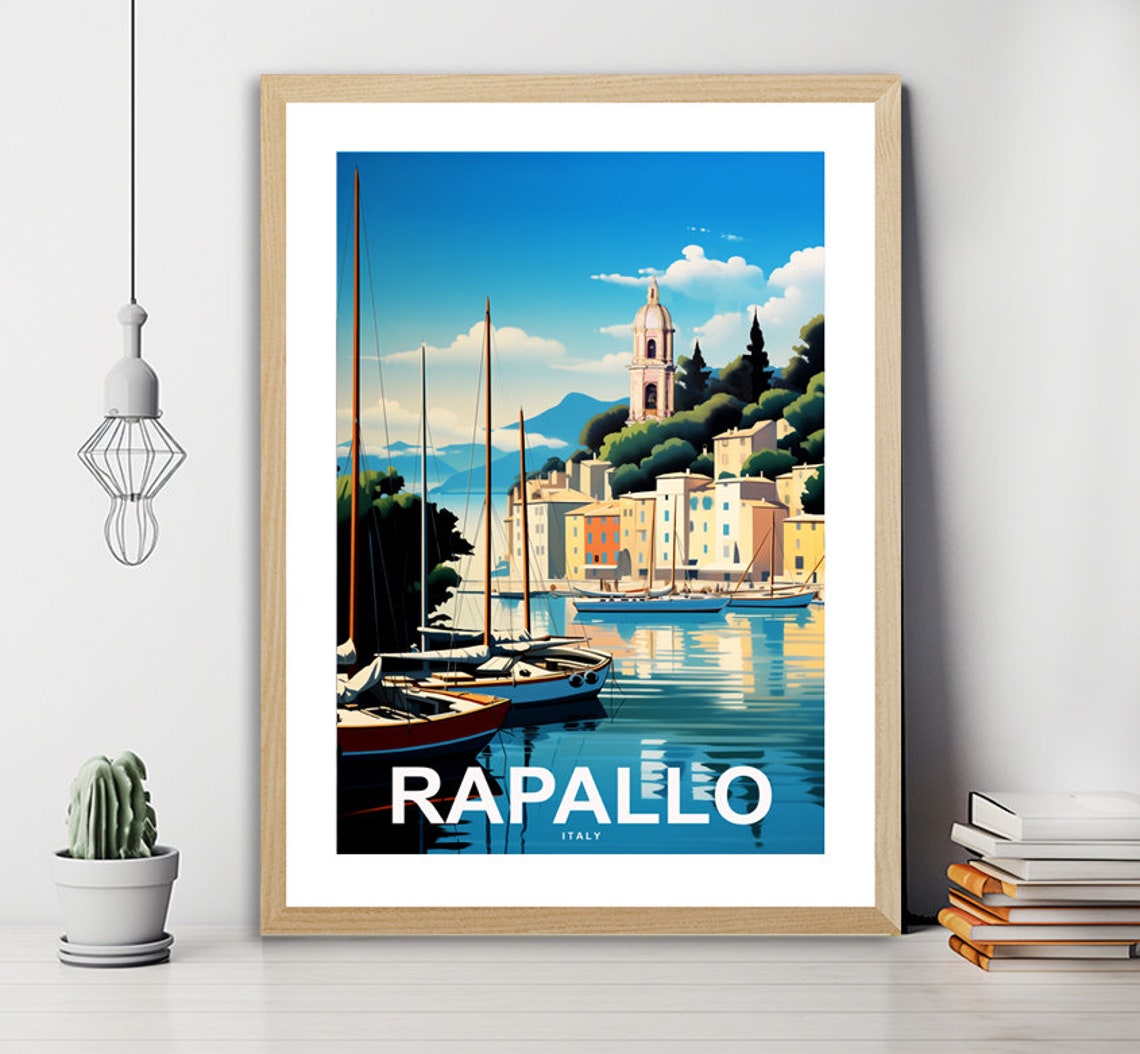 Rapallo Italy Vintage Old Town Harbor Sailboat Travel Poster