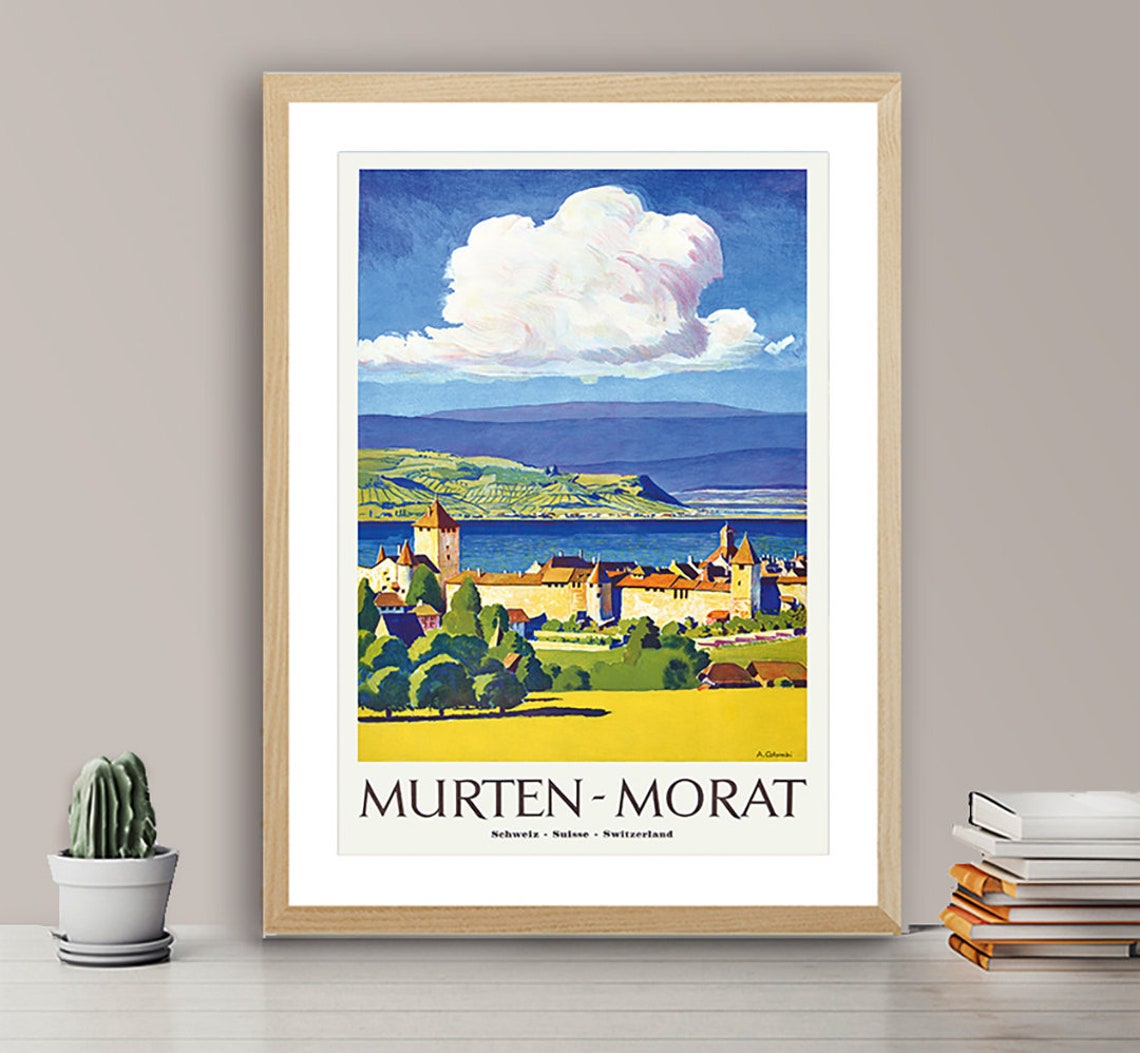 Murten Morat Switzerland Medieval Castle Lake Vintage Travel Poster - Image 2